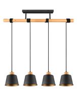 Trio Harris 312700432 mat zwarte hanglamp met hout