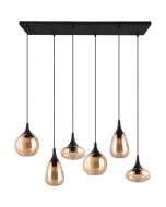 Trio Lumina 317000613 hanglamp met zes amber glazen kappen