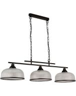 Searchlight Highworth 3593-3BK zwarte hanglamp met holofaan glas