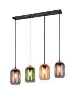 Trio Cork 364600417 amber, groen en rookglazen hanglamp