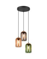 Trio Cork 364630317 amber, groen en rookglazen hanglamp