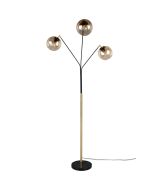 Trio Paxton 416900380 zwart met gouden vloerlamp en amber glas
