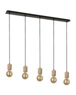 Searchlight Spinny 50212-5NA zwarte hanglamp met houten lamphouders