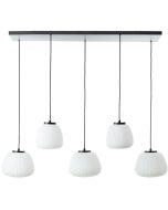 Brilliant Kaizen 60156/76 zwarte hanglamp met kappen van wit geribbeld glas