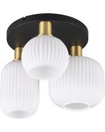 Trio Diva 619800308 mat messing plafonniere met wit geribbeld glas