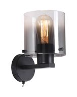Searchlight Zweden 88912-1BK zwarte wandlamp met ombre rookglas