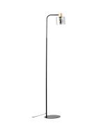 Brilliant Weald 94708/93 zwarte vloerlamp met hout en rookglas