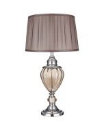 Searchlight Greyson EU3721AM chroom met amber glas en bruine kap tafellamp
