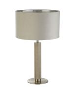Searchlight London EU65721GY geribbeld metalen tafellamp met grijs fluwelen kap