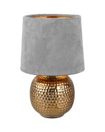 Trio Sophia R50821011 goud kleurige tafellamp met kap van grijs fluweel