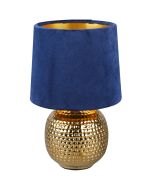 Trio Sophia R50821012 goud kleurige tafellamp met kap van blauw fluweel