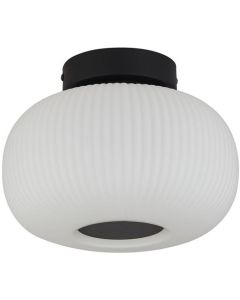 Searchlight Lumina 10271-1BK zwarte plafondlamp met opaal geribbeld glas