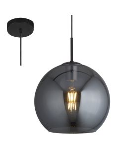 Searchlight Amsterdam 1031-1SM zwart rookglazen hanglamp