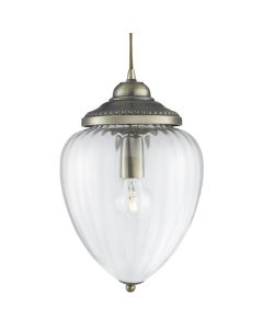 Searchlight Moscow 1091AB antiek bronzen hanglamp met ribbelglas