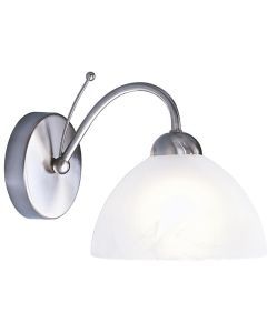 Searchlight Milanese 1131-1SS staal kleurige wandlamp met albast glas