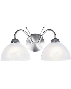 Searchlight Milanese 1132-2SS staal kleurige wandlamp met albast glas