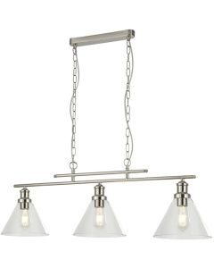 Searchlight Pyramid 1277-3SS staal kleurige hanglamp met helder glas