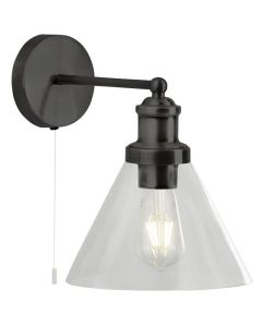 Searchligth Pyramid 1277BK zwarte wandlamp met trekschakelaar
