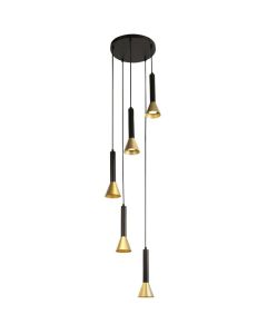 Searchlight Signal 13611-5BGO zwart met goud kleurige hanglamp