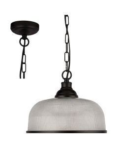 Searchlight Highworth 1682BK zwarte hanglamp met holofaan glas
