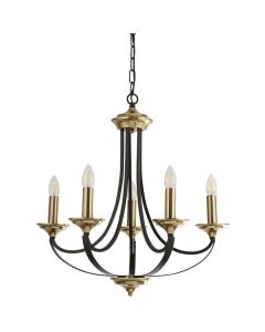 Searchlight Belfry 1845-5BZ bronzen hanglamp met bruin metalen armen