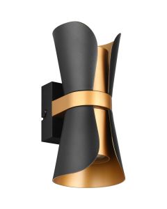 Trio Coat 218600280 zwart met goud kleurige wandlamp