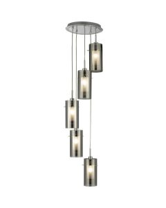 Searchlight Duo 2305-5SM rookglazen hanglamp