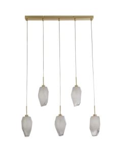 Searchlight Rocky 23145-5SB messing hanglamp met wit geborsteld glas