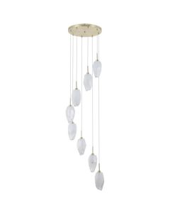 Searchlight Rocky 23147-8SB hanglamp met geborsteld wit glas