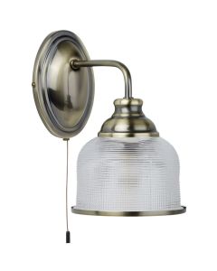 Searchlight Bistro 2671-1AB antiek bronzen wandlamp met holofaan glas