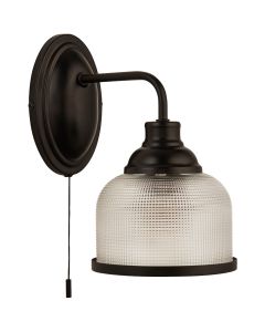 Searchlight Highworth 2671-1BK zwarte wandlamp met holofaan glas