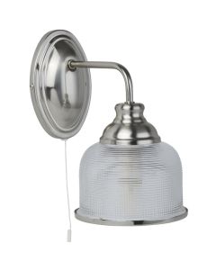 Searchlight Bistro 2671-1SS staal kleurige wandlamp met holofaan glas