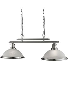 Searchlight Bistro 2682-2SS staal kleurige hanglamp met albast glas
