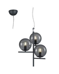 Trio Pure 302000342 antraciet grijze hanglamp met rookglas