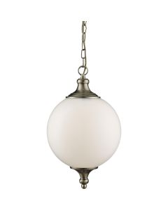 Searchlight Vulcan 3051AB antiek brons kleurige hanglamp met opaal glas