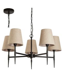 Searchlight Gothic 30690-5BK zwart metalen kroonluchter met linnen kapjes