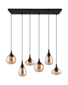 Trio Lumina 317000613 hanglamp met zes amber glazen kappen