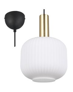 Trio Diva 319800108 messing hanglamp met ribbelglas