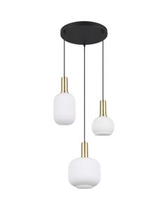 Trio Diva 319830308 mat messing hanglamp met ribbelglas