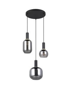 Trio Diva 319830332 zwarte hanglamp met chroom verdampt glas