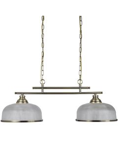 Searchligth Bistro 3592-2AB antiek bronzen hanglamp met holofaan glas