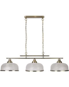 Searchlight Bistro 3593-3AB antiek bronzen hanglamp met holofoon glas