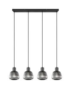 Trio Tarifa 362800432 zwarte hanglamp met ribbelglas