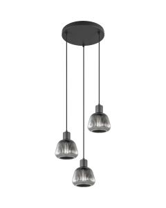 Trio Tarifa 362830332 zwart ribbelglazen hanglamp