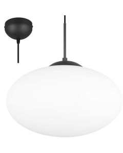 Trio Fomento 363190132 zwarte hanglamp met wit glas