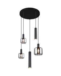 Trio Mataro 364130532 zwarte hanglamp met verchroomd glas