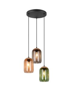 Trio Cork 364630317 amber, groen en rookglazen hanglamp