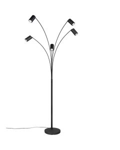 Trio Marley 412400532 zwarte vijfarmige vloerlamp