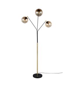 Trio Paxton 416900380 zwart met gouden vloerlamp en amber glas