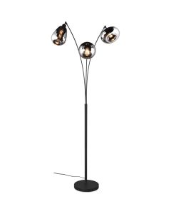 Trio Lumina 417000332 mat zwarte vloerlamp met verchroomd glas
